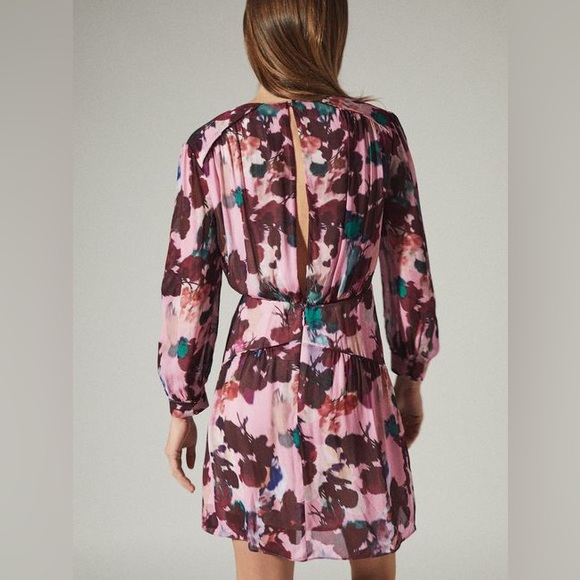 REISS JOSEPHINE PINK FLORAL PRINTED MINI LONG SLEEVE DRESS size 4 - Picture 3 of 11